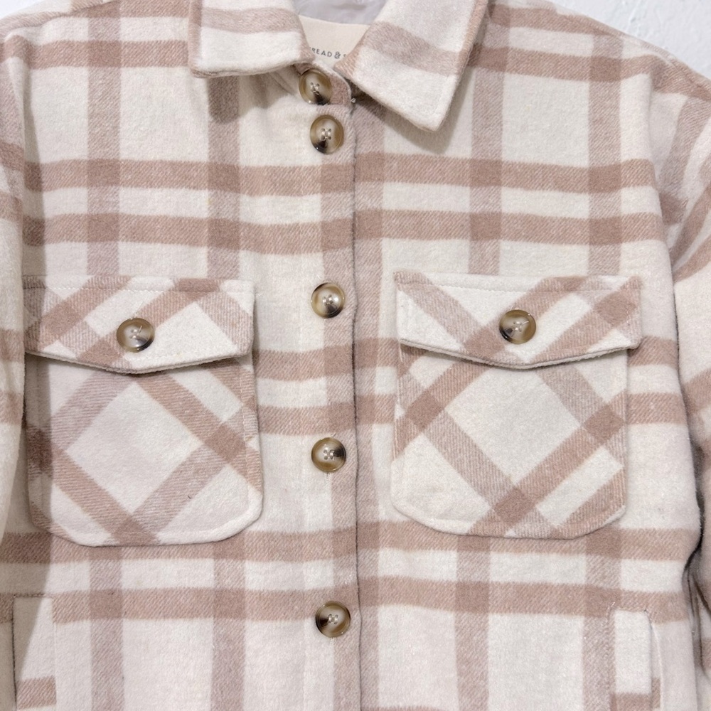 Thread & Supply Women's Plaid Button-Up Light Pink White Shirt Jacket Sz XS - Picture 6 of 14